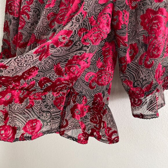 Democracy Womens Plus 1X Off The Shoulder Sheer Crushed Velvet Floral Top Shirt - Picture 12 of 14